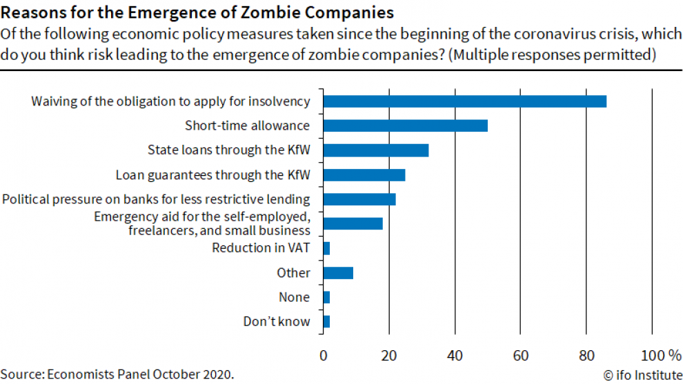 info graphic, Economists Panel October 2020, Reasons for the emergence of zombie companies